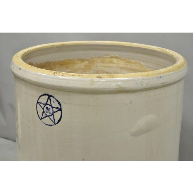 Early 20th Century Antique 30 Gallon Cobalt Blue Star Stoneware Glazed Farmhouse Crock Pot For Sale - Image 5 of 18