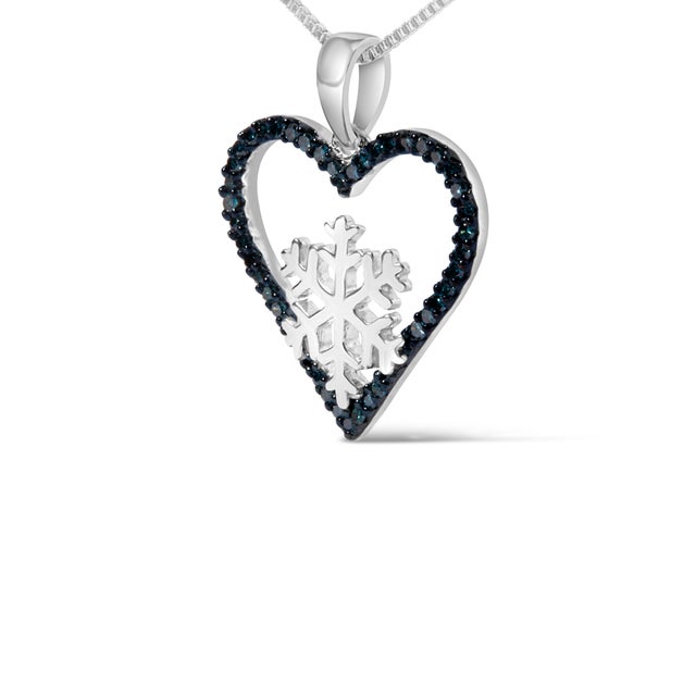 Haus of Brilliance 925 Sterling Silver 1/10ct TDW Blue Treated Diamond Heart Pendant Necklace For Sale - Image 4 of 4