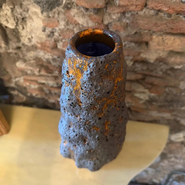Brutalist 1990s Brutalist Orange and Gray Fat Lava Ceramic German Vase For Sale - Image 3 of 11