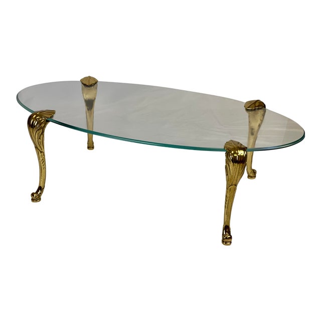 Vintage Hollywood Regency Labarge Glass & Brass Leg Coffee Table Chairish