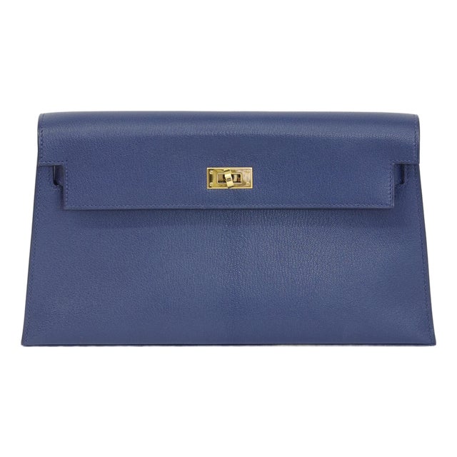 Hermès Kelly Cut Bleu Encre Chèvre Mysore Gold Hardware 2021 For Sale