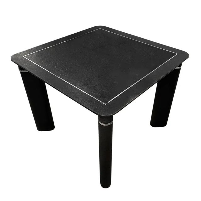 1970s French Ostrich Leather Card Table with Chrome Trim and Drinks Holders, 1970s For Sale - Image 5 of 6