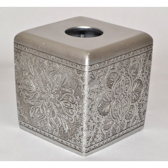 Plastic Luxury Silver Colette New York Home Décor Engraved Paper Tissue Box Cover For Sale - Image 7 of 14