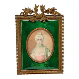 French Louis XVI Gilt Bronze Ormolu & Green Guilloche Enamel Picture Frame For Sale