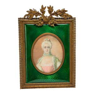 French Louis XVI Gilt Bronze Ormolu & Green Guilloche Enamel Picture Frame