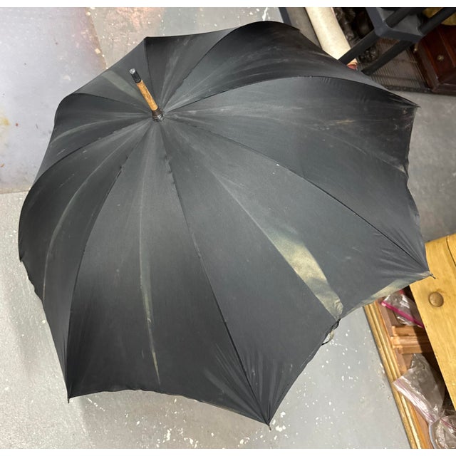 Antique Figural Horse Wood Silver Tone Metal Black Umbrella Parasol For Sale - Image 11 of 11