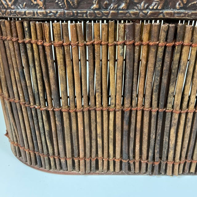 1980s Vintage Boho Chic Safari Coastal Tole Elephant, Monkey & Giraffe Faux Wood Bamboo Wastebasket For Sale - Image 16 of 16