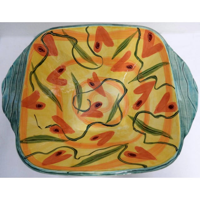 Folk Art Marilee Hall Pottery Bowl of Whimsical Hearts For Sale - Image 3 of 10