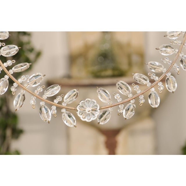 1920s French Crystal Light Fixtures with Campanula, Ribbon and Rosettes - a Pair For Sale - Image 11 of 12