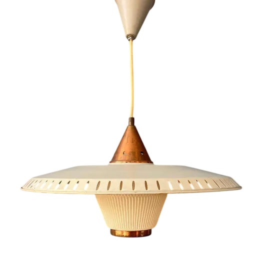 Vintage Enamel Opaline Glass Pendant Lamp from Louis Kalff For Sale