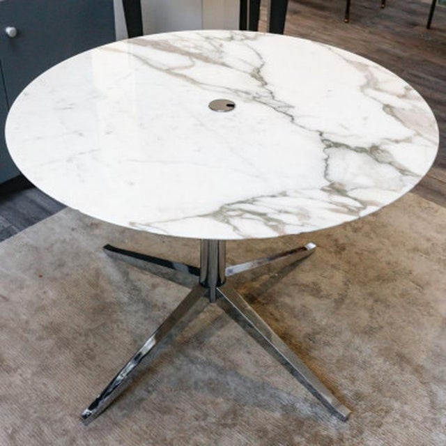 1990s Vintage Round Table in Calacatta Oro Verde Marble with Chrome Base from Florence Knoll, 1990 For Sale - Image 5 of 7