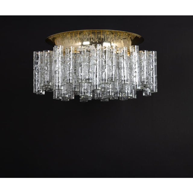 Large Brass and Murano Glass Tubes Flush Mount attributed to Doria, Germany, 1960s For Sale - Image 12 of 15