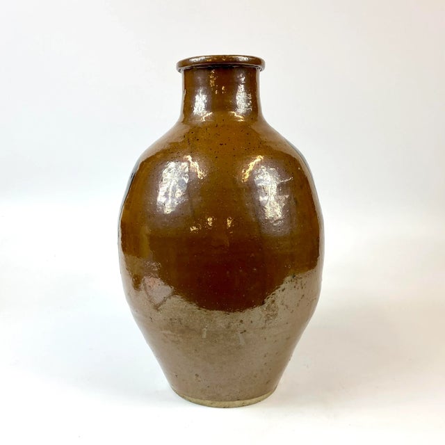Metal 17th Century Japanese Edo Period Ceramic Brown Wine Jug With Silver Sheen For Sale - Image 7 of 9