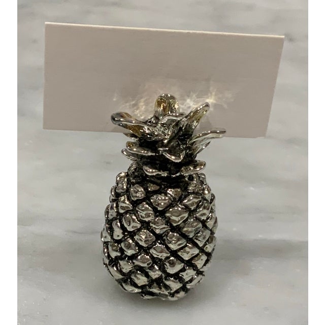 1980s Vintage “Two’s Company” Silver Pineapple Place Card Holders Never Used Set of 8 - Palm Beach Chic, Grandmillennial & Tropical Entertaining - See Pics! For Sale - Image 5 of 6