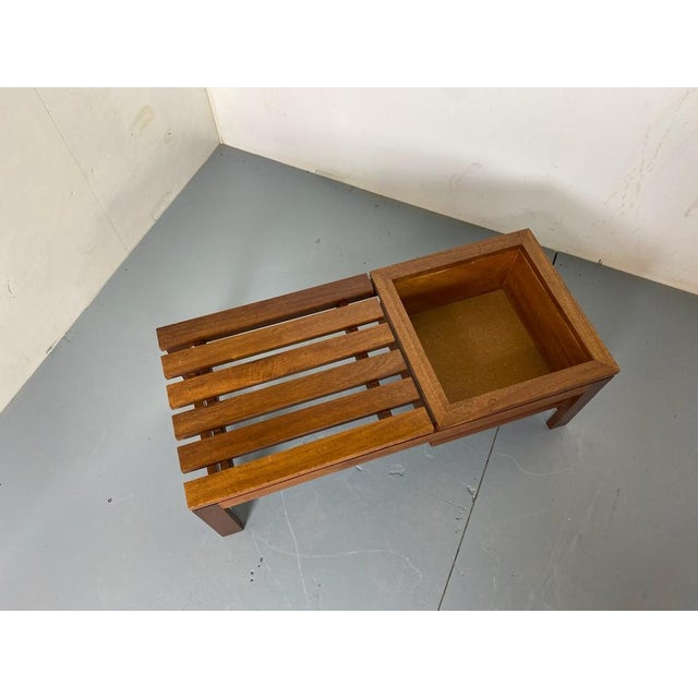 Mid-Century Modern Mid-Century Modern Teak Slat Bench Side Table with Plant Stand, 1960s For Sale - Image 3 of 14