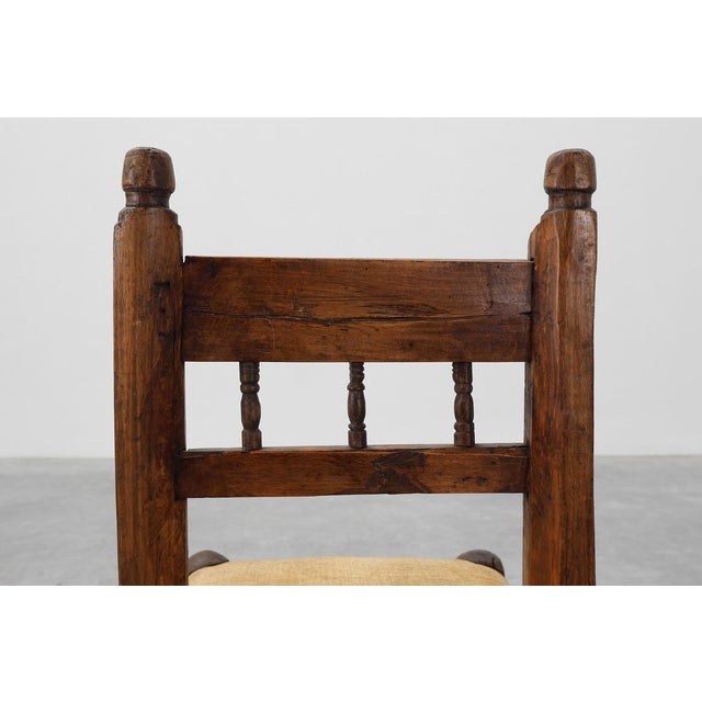 Rustic Spanish Hand-Carved Oak Side Chair with Velour Seat, 19th Century For Sale - Image 3 of 14
