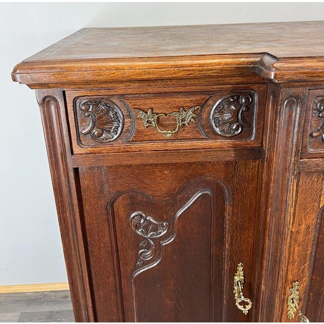 Antique French Louis XVI Carved Oak Cabinet For Sale - Image 4 of 18