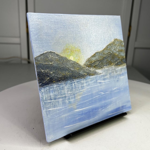 Contemporary "Blue Calm" Nature Scene Wall Art Acrylic Painting 6" X 6" Unframed For Sale - Image 3 of 7