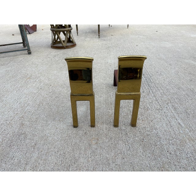 1960s 1960s Pair of Modernist Brass Andirons For Sale - Image 5 of 9