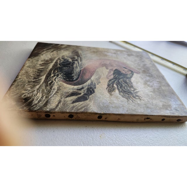 Gothic Real Antique Mermaid Oil Painting For Sale - Image 3 of 11