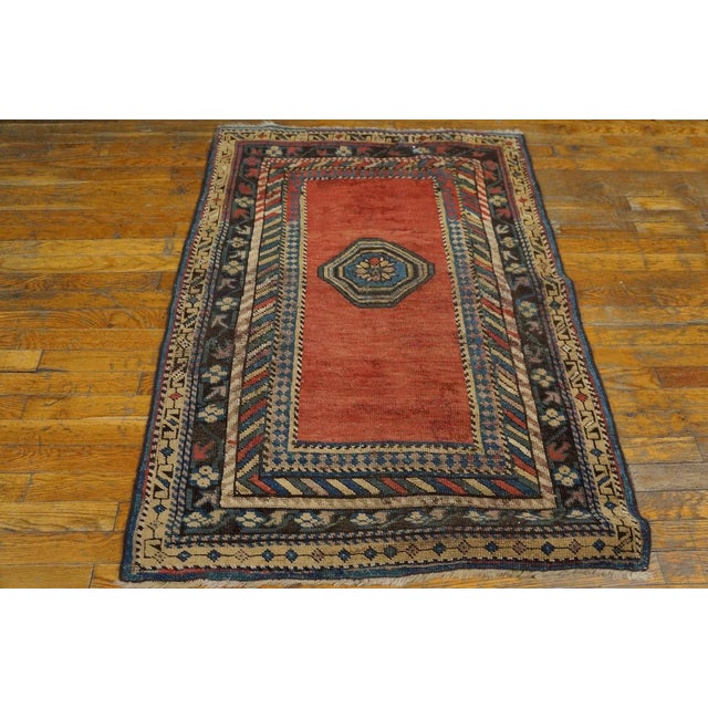 Textile 1930s Burnt Orange Geometric Antique Caucasian Rug 3' 0'' X 4' 4'' Knotted Wool Carpet For Sale - Image 7 of 9
