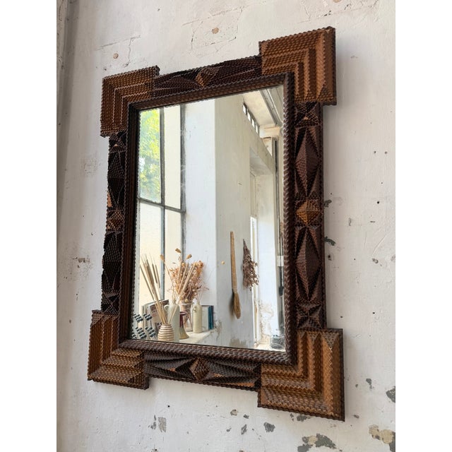Wood Folk Art Tramp Mirror, France, 1900s For Sale - Image 7 of 18