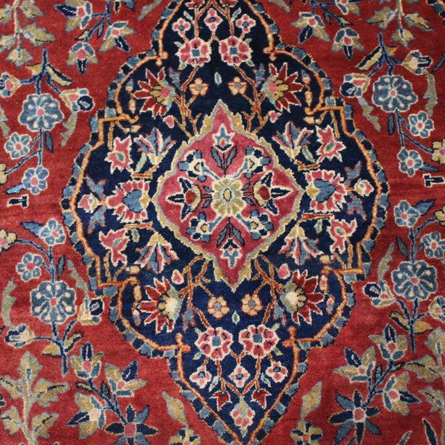 Traditional Antique Kashan Traditional Red and Navy Blue Wool Persian Rug For Sale - Image 3 of 6