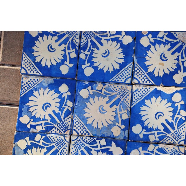 Rustic European Rare Set of Forty Antique 19th Century Tiles Blue & White Floral Motif For Sale - Image 3 of 18