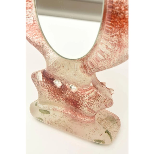 Glass Vintage Kosta Boda Scavo Sandlbasted Glass Sculptural Tabletop Cat Ear MIrror For Sale - Image 7 of 11