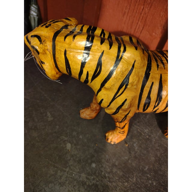 Safari 1960s Hand Painted Leather Tiger With Glass Eyes From India For Sale - Image 3 of 8