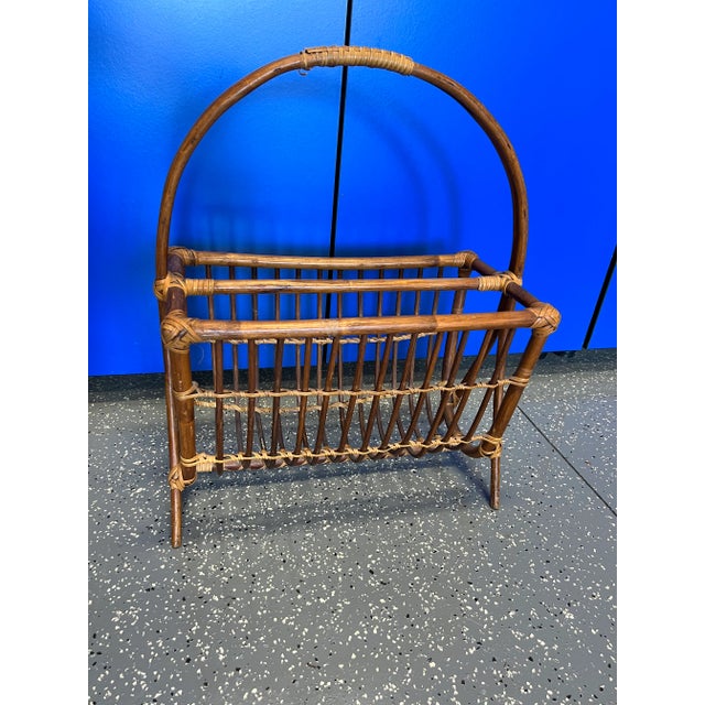 1960s MidCentury Modern Rattan Magazine Rack For Sale - Image 5 of 10