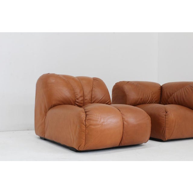 Vintage Modular Sofa in Cognac Leather, Italy, 1970s, Set of 4 For Sale - Image 6 of 9