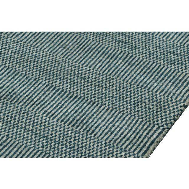Late 20th Century Rug & Kilim’s Modern Rug in Blue and Cream, With Stripes and Geometric Patterns For Sale - Image 5 of 8