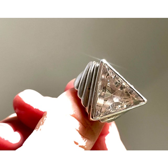 Modernist Large Faceted Crystal and Sterling Cocktail Ring For Sale - Image 4 of 11