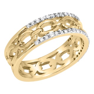 10K Yellow Gold 1/5 Cttw Diamond Two Row Cuban Link Ring (I-J Color, I2-I3 Clarity) - Size 7 For Sale