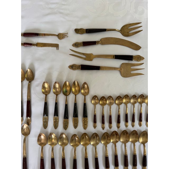 Asian Antique Mid 20th Centure Vintage Thai Serving Utensils Set of 141 in Original Box For Sale - Image 3 of 14