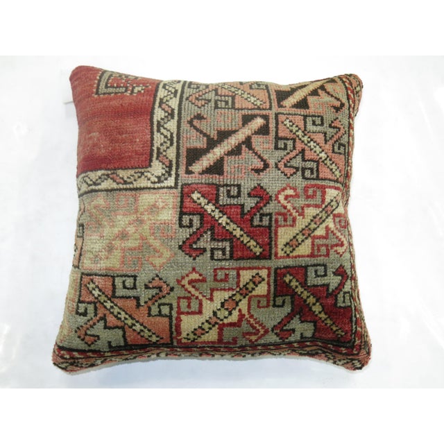 Early 20th Century Zabihi Collection Large Square Red Vintage Turkish Rug Pillow For Sale - Image 5 of 5
