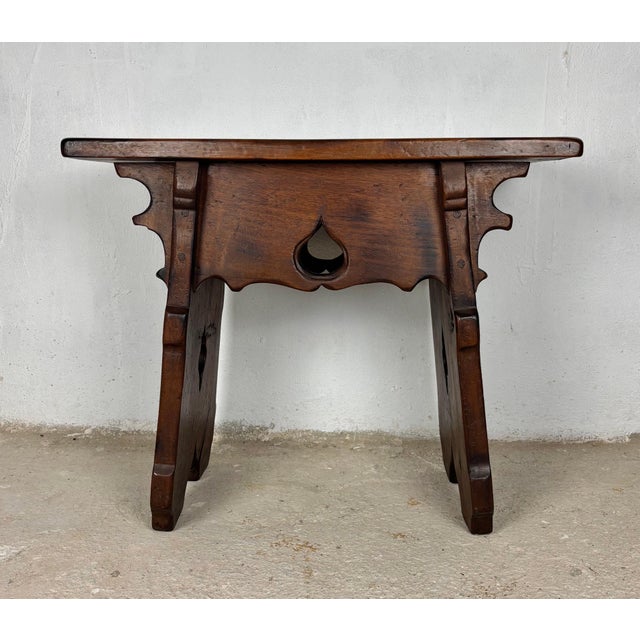 1910s Rustic Hand-Carved Walnut Stool or Side Table, Early-20th Century For Sale - Image 5 of 12