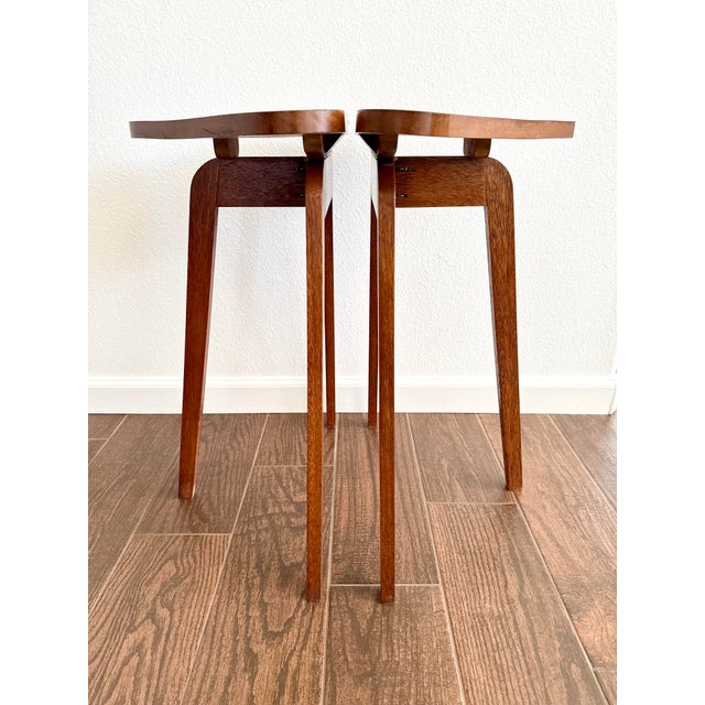 Pair of Vintage Modern Folding Triangular Side Tables Artisan Made MCM For Sale - Image 4 of 12