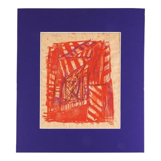 Mid 20th Century Abstract Red and Purple Woodblock For Sale
