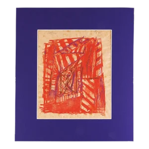 Mid 20th Century Abstract Red and Purple Woodblock