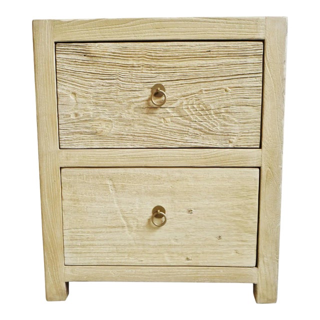 Simple Elm 2-Drawer Bedside Nightstand For Sale