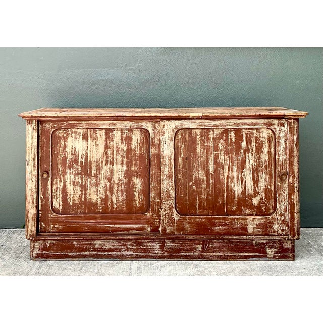 Vintage Distressed Sliding Door Credenza For Sale - Image 9 of 12