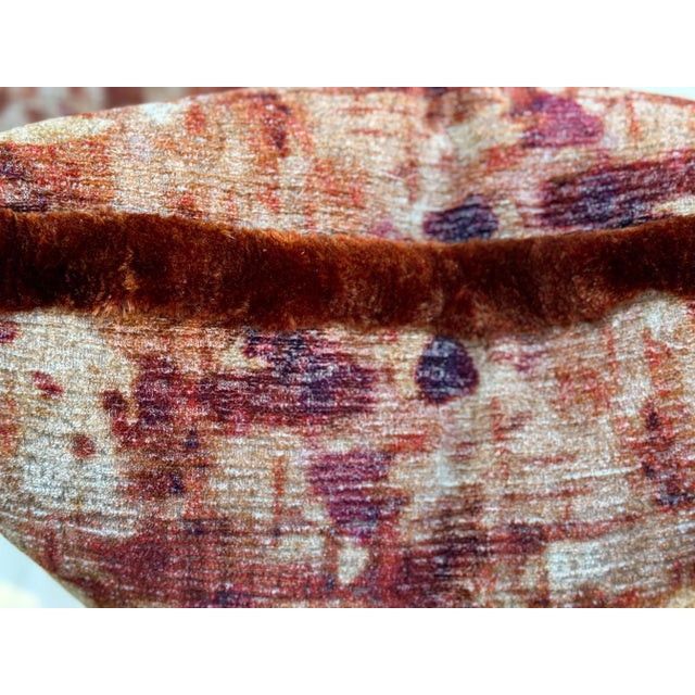 Pair New Pillows: Sumptuous Variegated Orange Boucle Velvet With Triple Ply Silk Moss Fringe. 50/50 Down Fill All New For Sale - Image 9 of 12