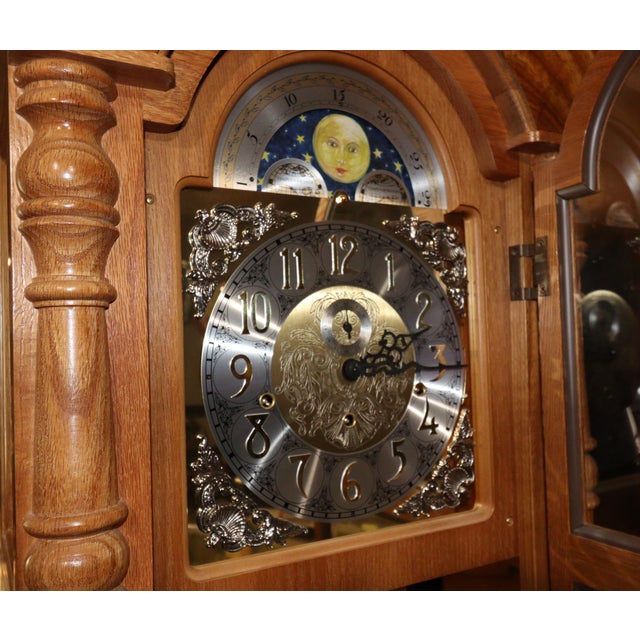2000 - 2009 Hermle North America Red Oak Moonphase Grandfather Clock For Sale - Image 5 of 18