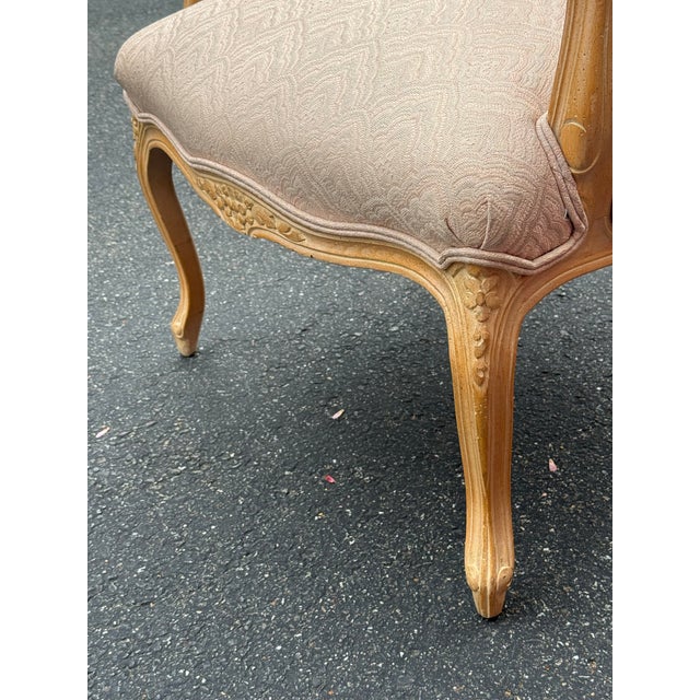 Vintage French Louis XV Cerused Wood Bergere Chair For Sale - Image 9 of 11