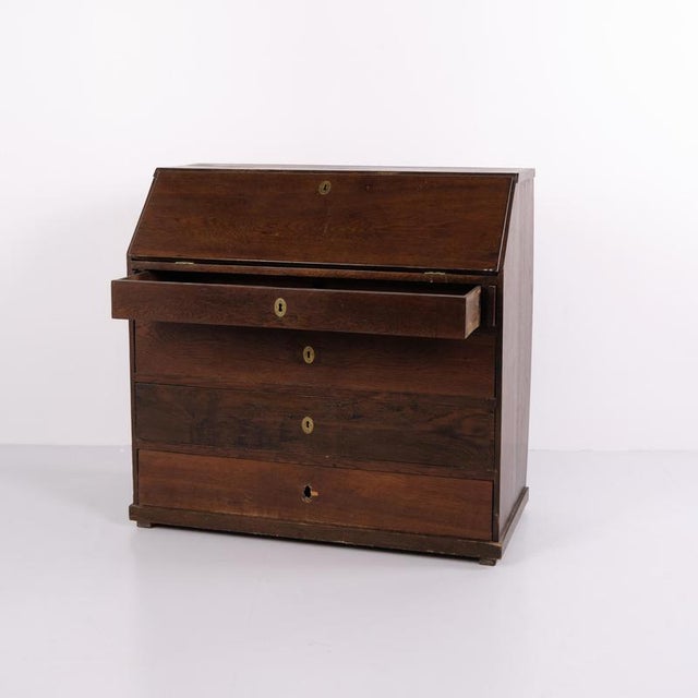 Mid 19th Century Antique Empire Oak Secretary Desk with Inlay and Brass Fittings, 1840s For Sale - Image 5 of 13