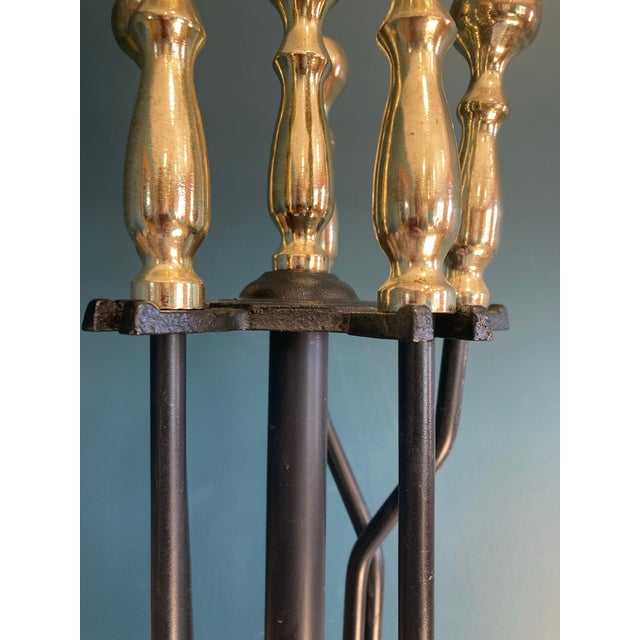 Vintage Brass & Cast Iron 5-Piece Fireplace Tool Set For Sale - Image 11 of 11