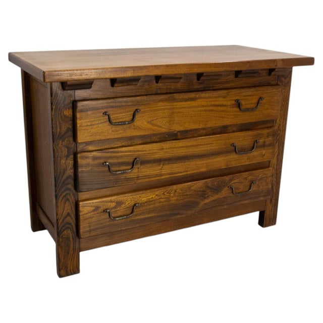 Brutalist French Elm Commode Chest of Drawers, 1970s For Sale - Image 12 of 12