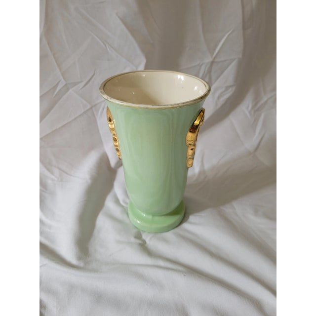 Boch Freres Keramis 1950s Mid-Century Boch Freres Gilded Mint Green Vase For Sale - Image 4 of 11